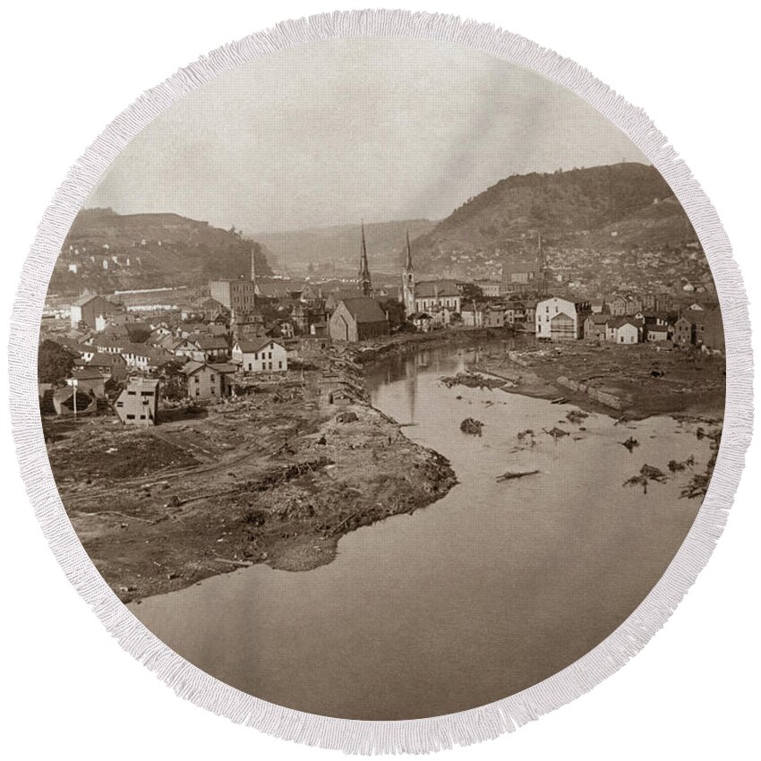 1889 Round Beach Towel featuring the photograph Johnstown Flood, 1889 by George Barker