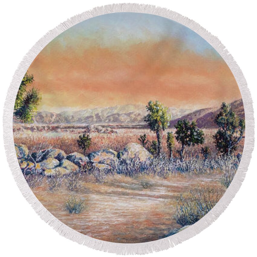 Desert Round Beach Towel featuring the painting Joshua Tree National Park by Douglas Castleman