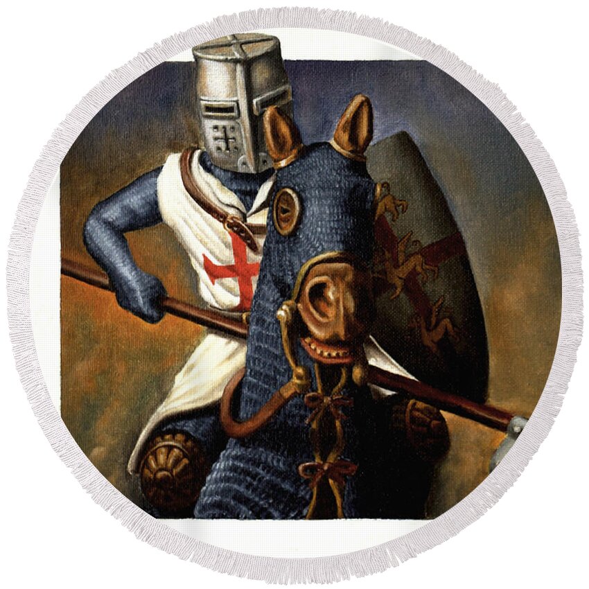 Knight Round Beach Towel featuring the painting Jouster by Ken Kvamme