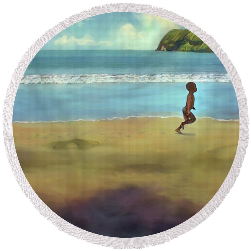 Grenada Round Beach Towel featuring the painting Joy by Joel Smith