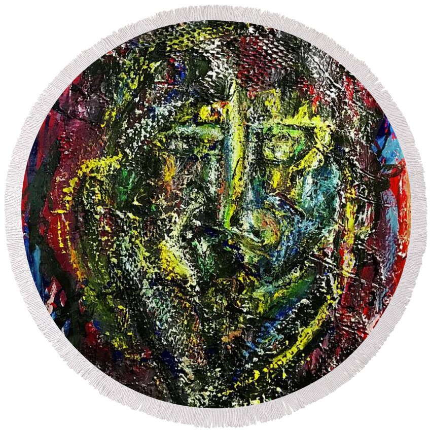 Abstract  Round Beach Towel featuring the painting July #2 2020 by Gustavo Ramirez