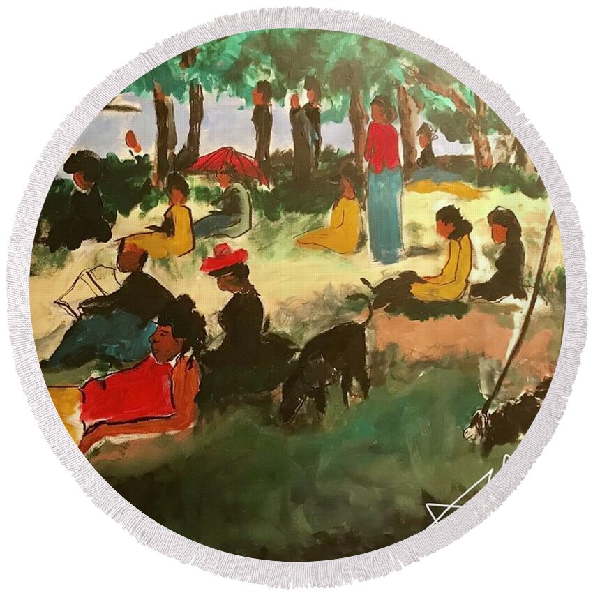  Round Beach Towel featuring the painting Juneteenth by Angie ONeal