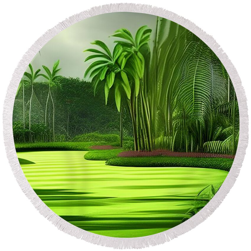 Digital Round Beach Towel featuring the digital art Jungle Golf Course by Beverly Read