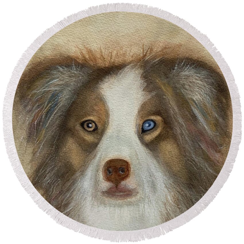 Dog Round Beach Towel featuring the painting Junie by Sue Carmony