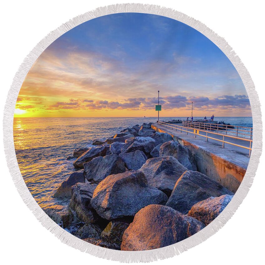 Jupiter Inlet Round Beach Towel featuring the photograph Jupiter Beach Park Inlet Jupiter Florida by Kim Seng