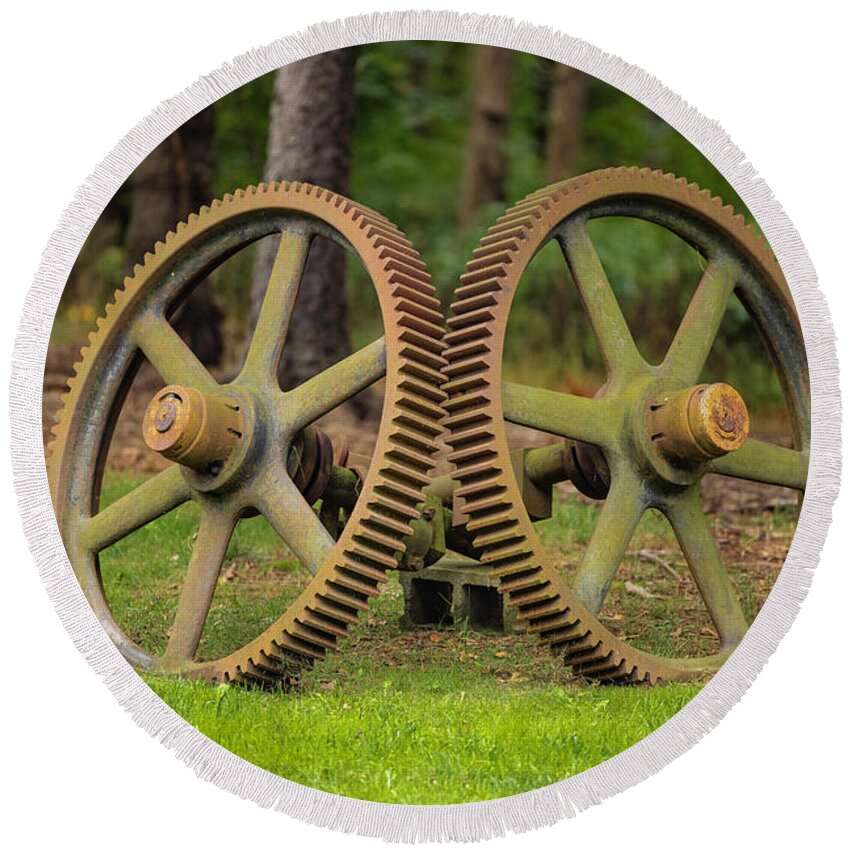 I5g0682 Round Beach Towel featuring the photograph Just a couple of Gears by Gordon Elwell