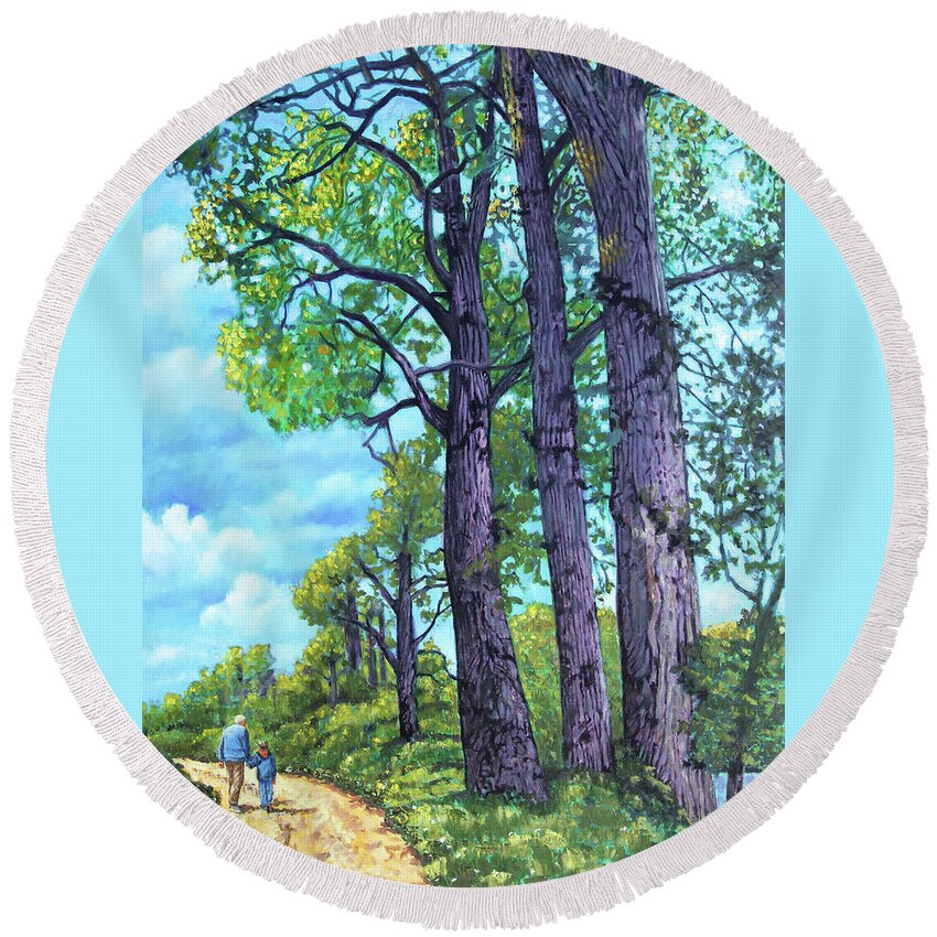 Old Man Round Beach Towel featuring the painting Just A Walk With Ekon by John Lautermilch