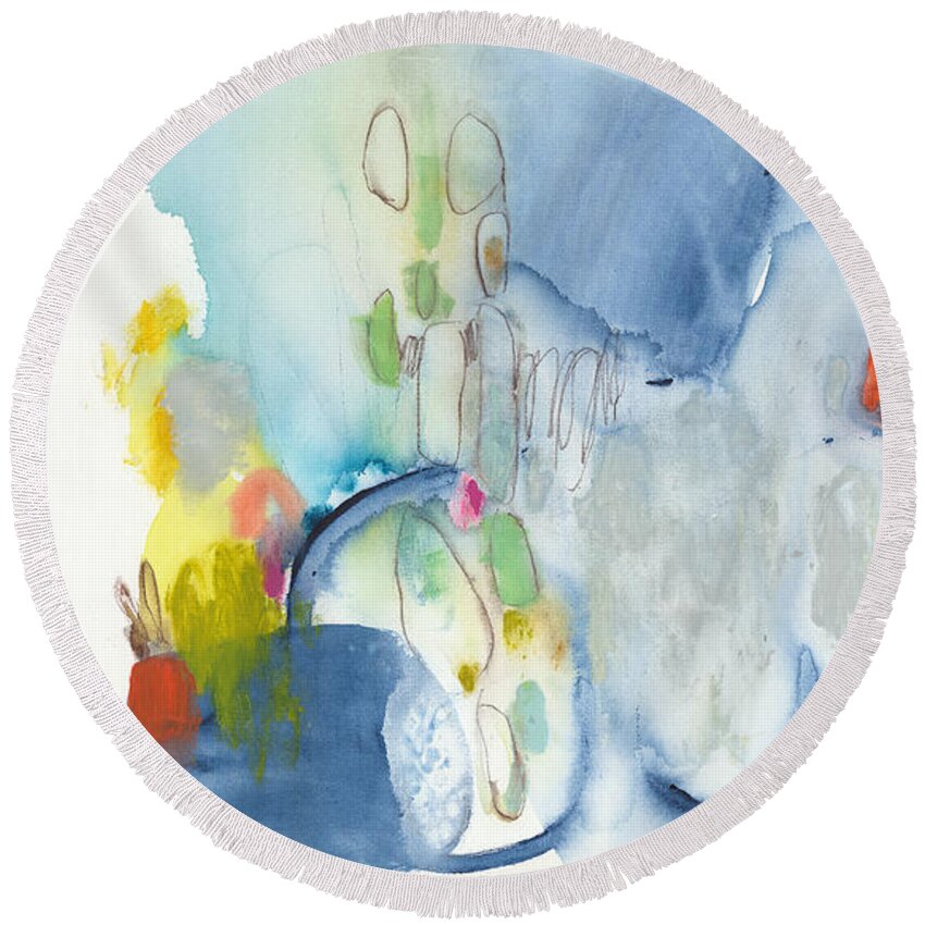 Abstract Round Beach Towel featuring the painting Just Like That by Claire Desjardins
