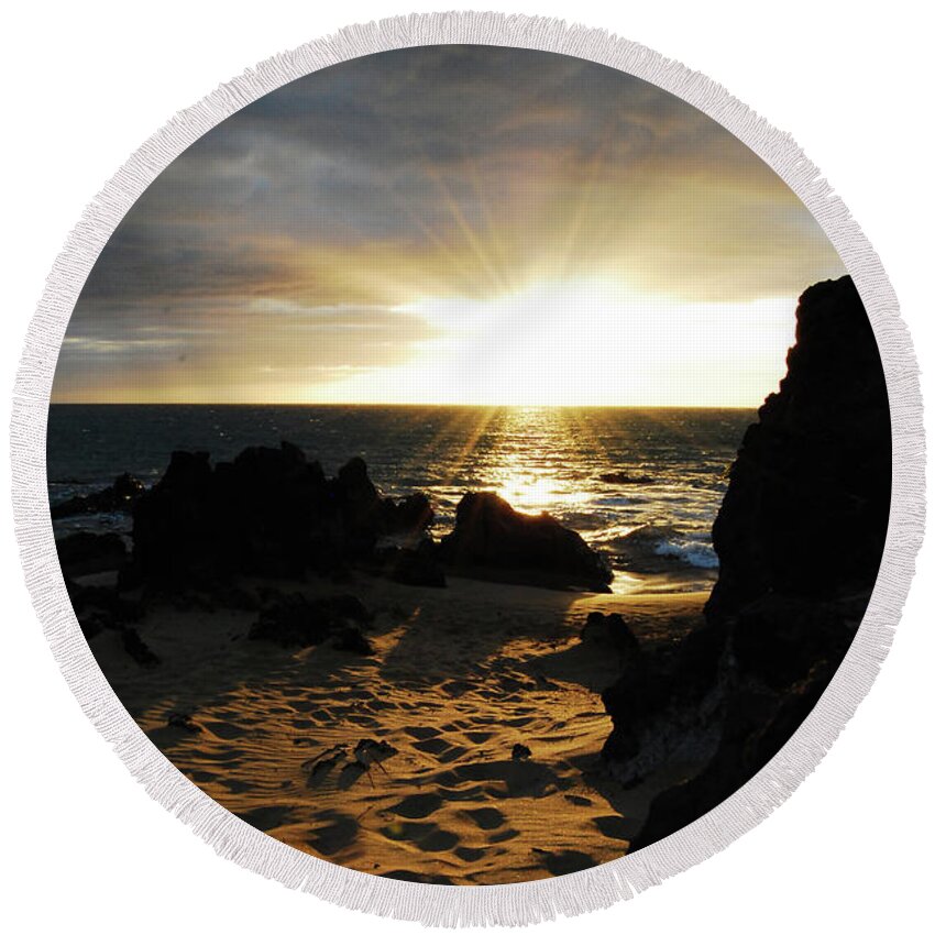 Photography Round Beach Towel featuring the photograph Kalamaole Beaches Sunset 22 by Stephanie Gambini
