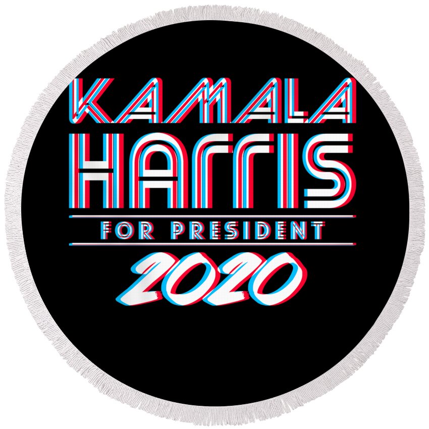 Election Round Beach Towel featuring the digital art Kamala Harris For President 2020 3D by Flippin Sweet Gear