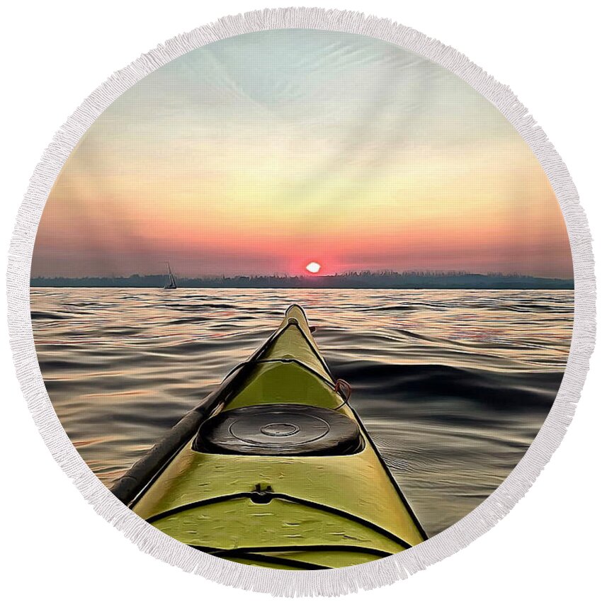Kayak Round Beach Towel featuring the photograph Kayaking into the Sunset by Sea Change Vibes