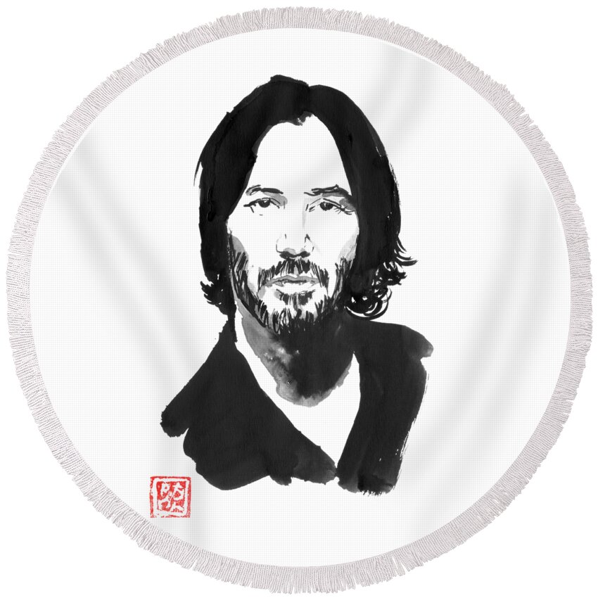 Keanu Reeves Round Beach Towel featuring the drawing Keanu Reeves by Pechane Sumie