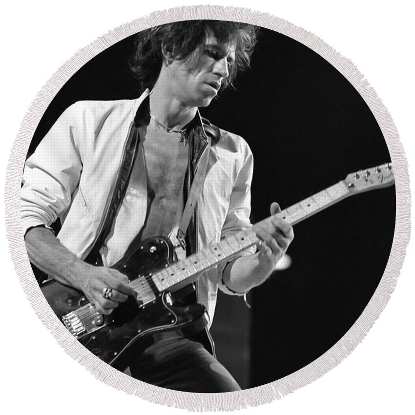Keith Richards Round Beach Towel featuring the photograph Keith Richards on Stage by Jurgen Lorenzen