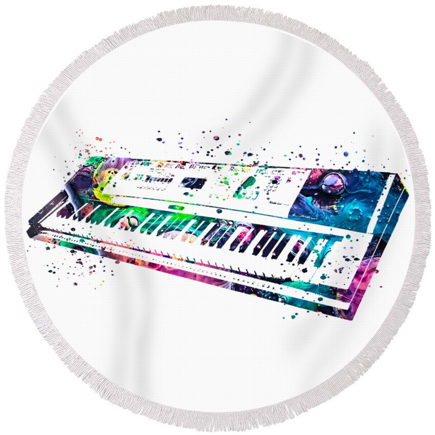 Keyboard Round Beach Towel featuring the painting Keyboard by Zuzi 's
