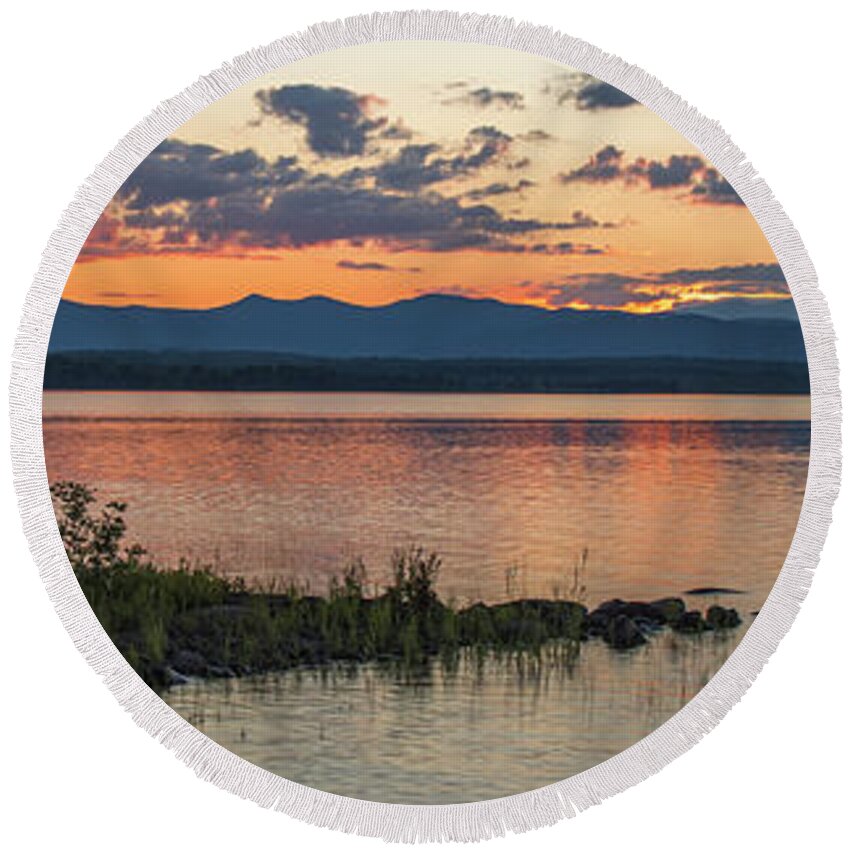 Maine Round Beach Towel featuring the photograph Kezar Pond Sunset Fishing by White Mountain Images