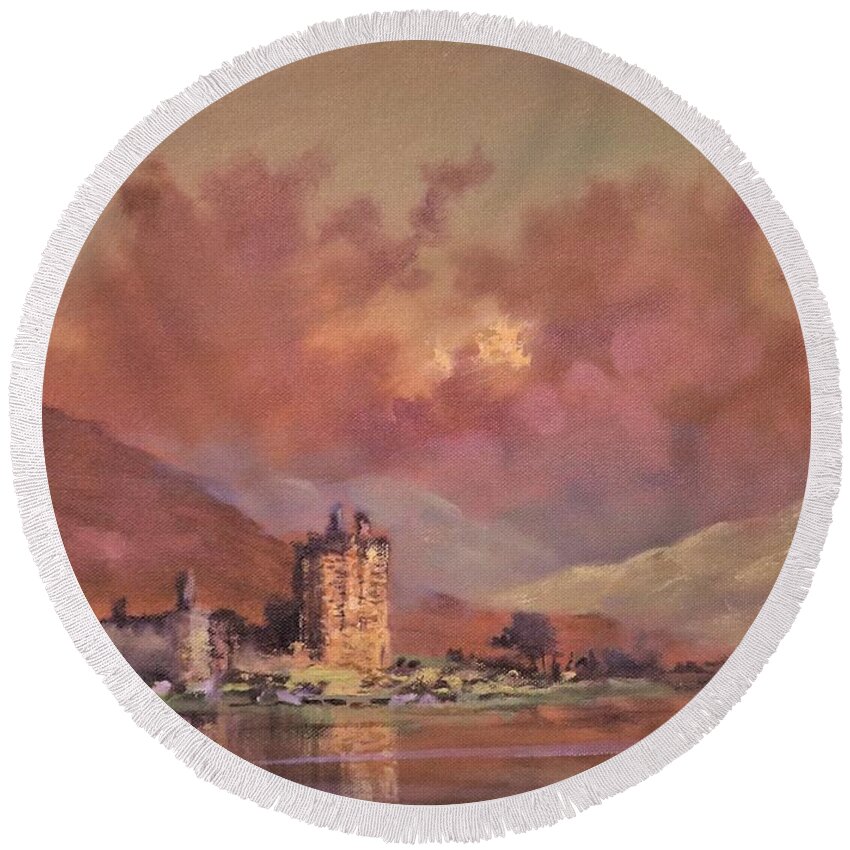 Scotland Round Beach Towel featuring the painting Kilchurn Castle by Tom Shropshire