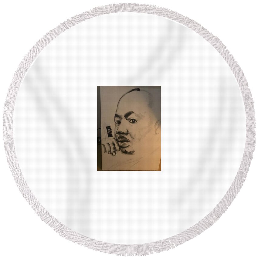  Round Beach Towel featuring the drawing King by Angie ONeal