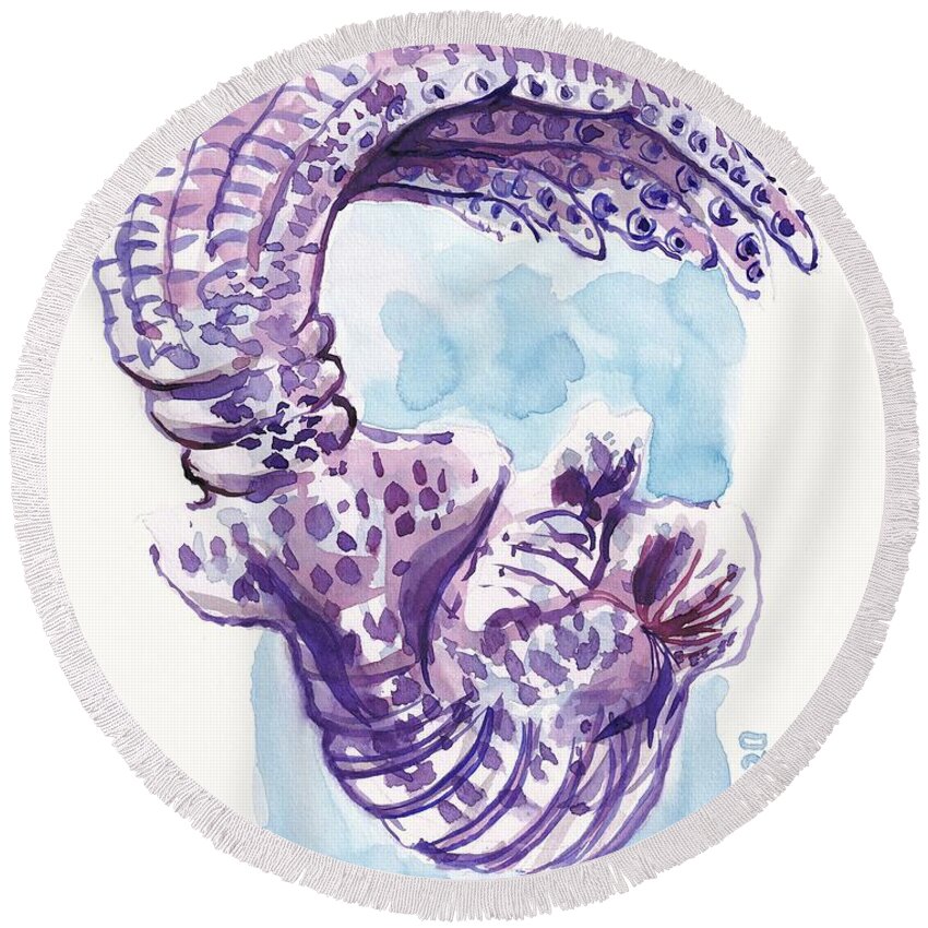 Miniature Round Beach Towel featuring the painting King Kraken by George Cret