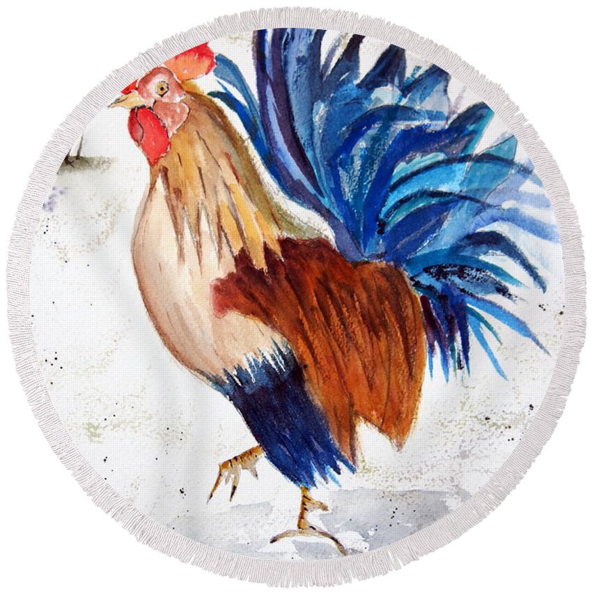 Rooster Round Beach Towel featuring the painting King of the Barnyard by Jacquelin Bickel