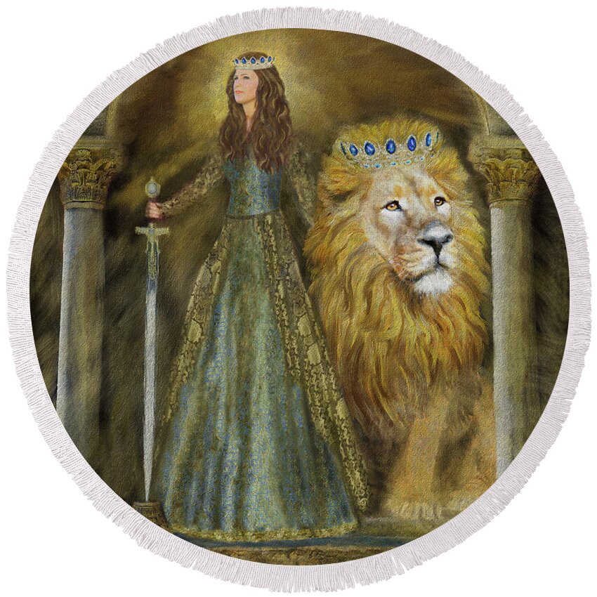 Lion Round Beach Towel featuring the digital art Kingdom Destiny 1 by Constance Woods