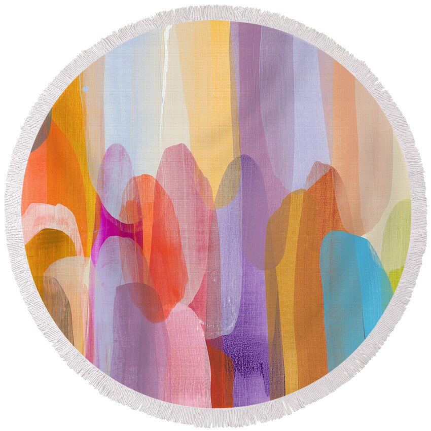 Abstract Round Beach Towel featuring the painting Kinship by Claire Desjardins