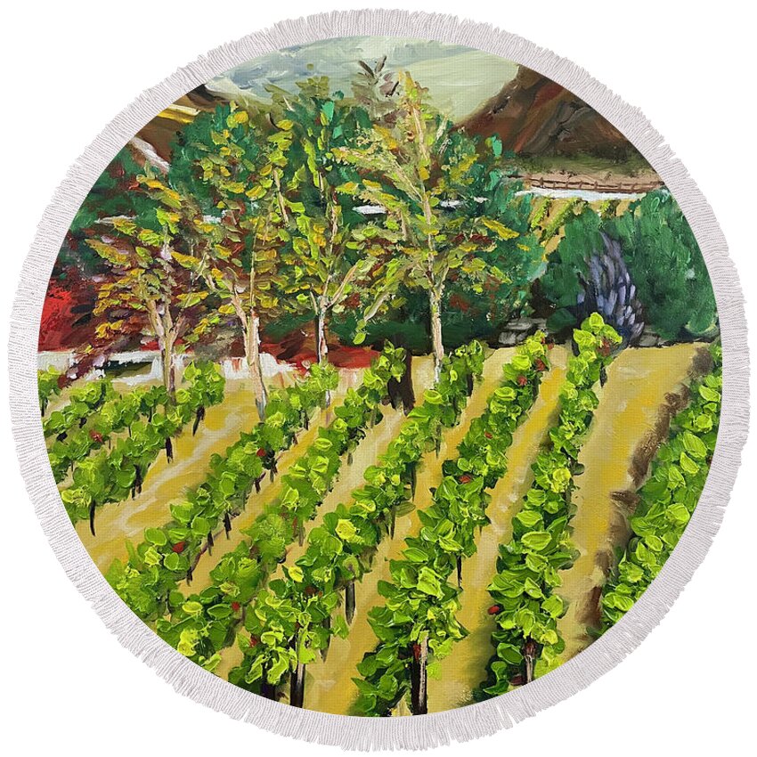 Somerset Winery Round Beach Towel featuring the painting Kirk's View by Roxy Rich