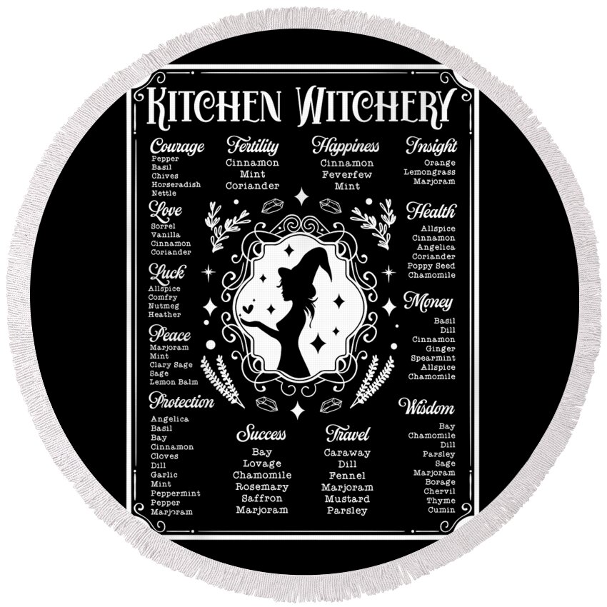 Kitchen Round Beach Towel featuring the digital art Kitchen Witchery by Sambel Pedes