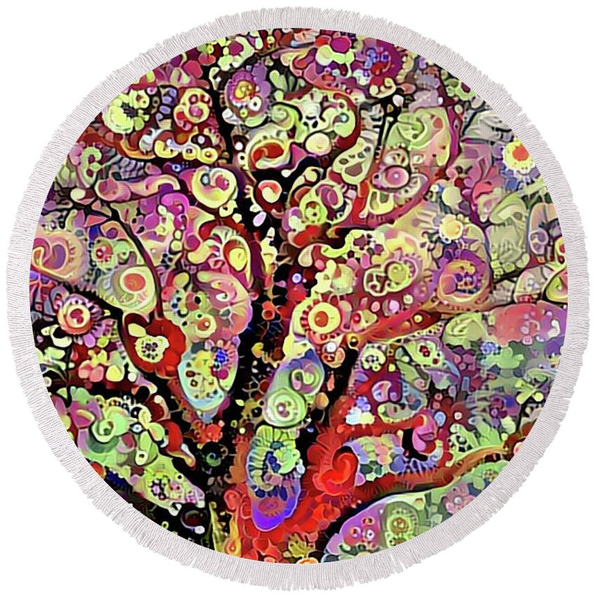 Abstract Tree Round Beach Towel featuring the digital art Klimdt Style abstract tree by Cathy Anderson