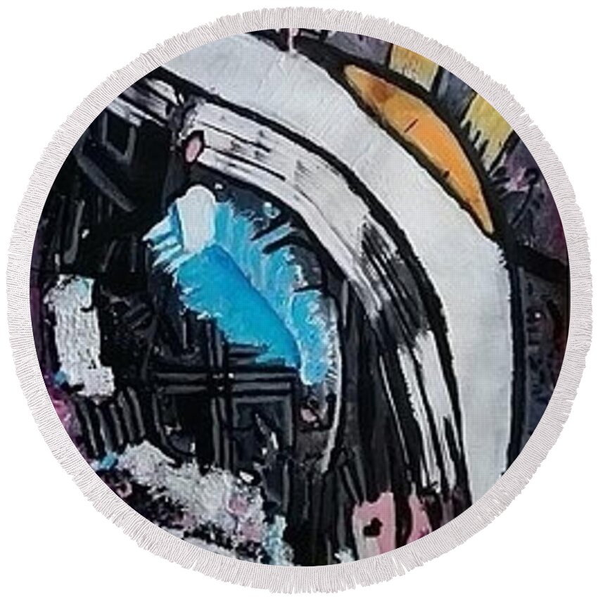 Abstract Round Beach Towel featuring the painting Kroebin by Denise Morgan