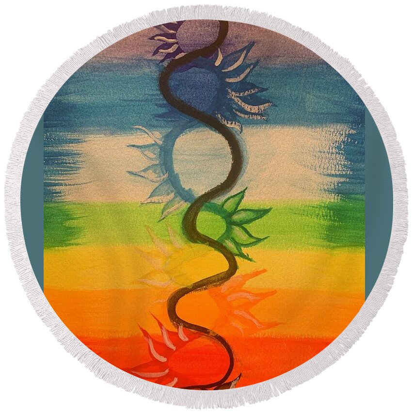 Watercolor Round Beach Towel featuring the painting Kundalini Fire by Lisa White