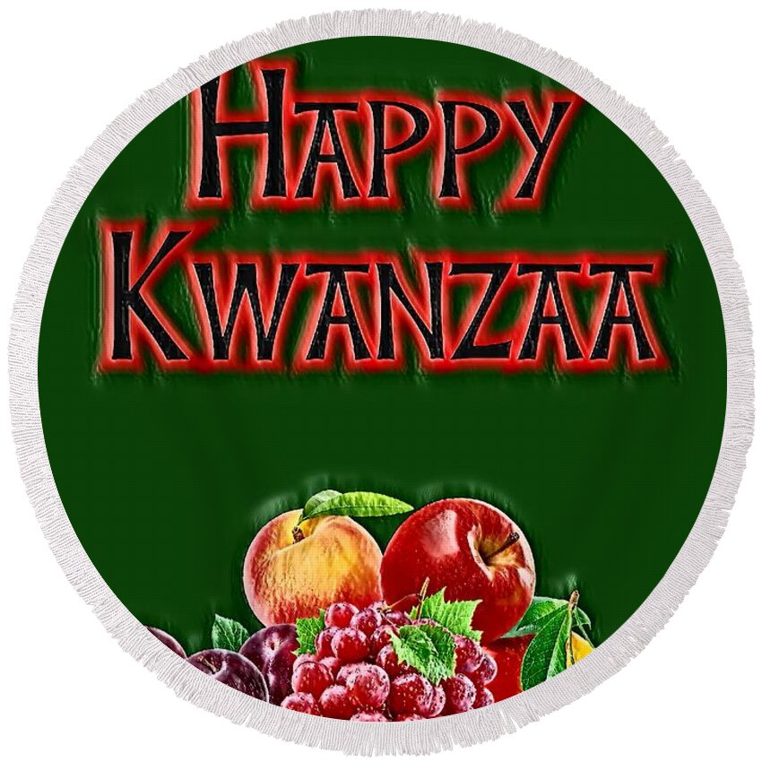 Kwanzaa Round Beach Towel featuring the digital art Kwanzaa Celebration by Rachel Hannah