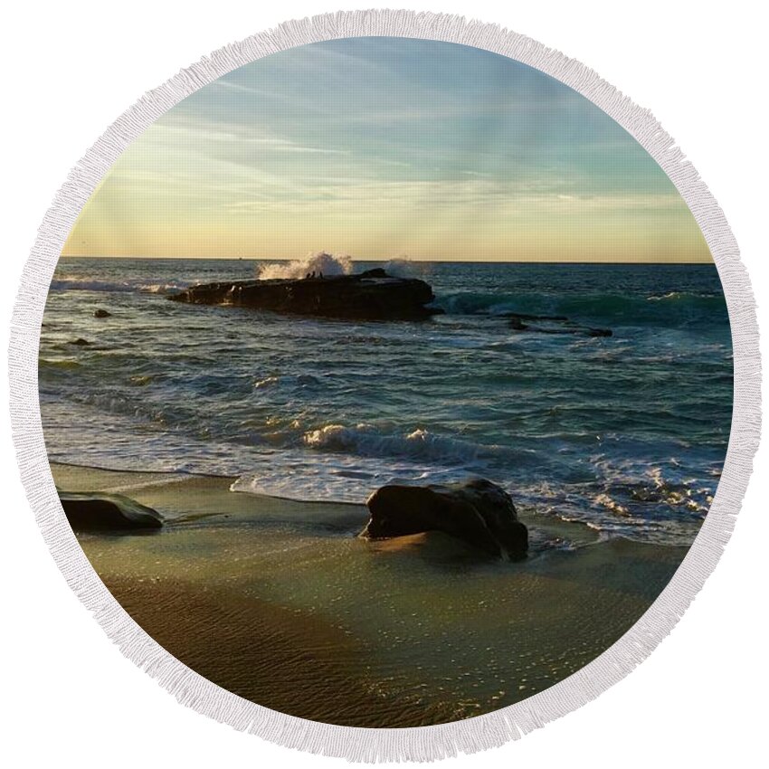 La Round Beach Towel featuring the photograph Fierce Tidal Waves@Shell beach, San Diego by Bnte Creations