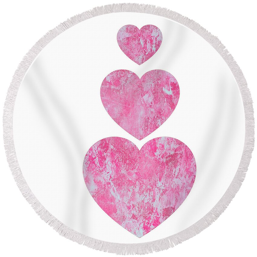 Hearts Round Beach Towel featuring the mixed media Lace Hearts in the Clouds by Moira Law