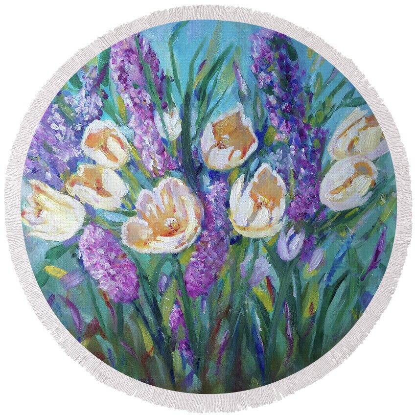 Tulips Round Beach Towel featuring the painting Ladies in White by Christiane Kingsley