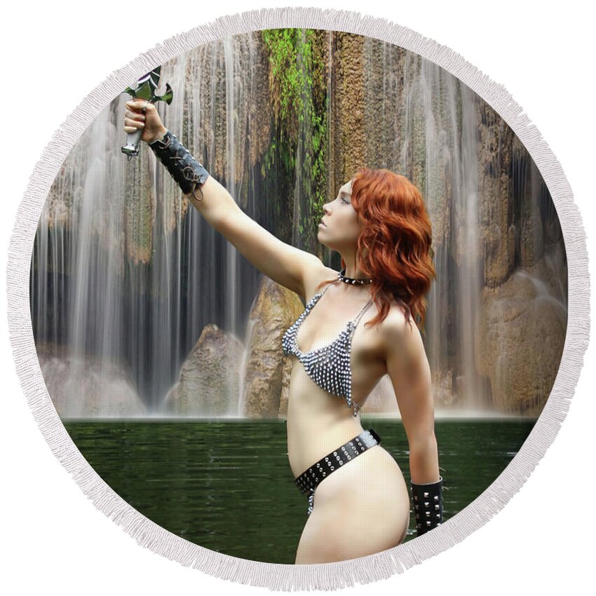Lady Round Beach Towel featuring the photograph Lady In A Lake by Jon Volden