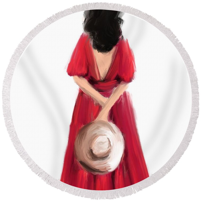 Digital Art Round Beach Towel featuring the digital art Lady in Red by Yolanda Holmon
