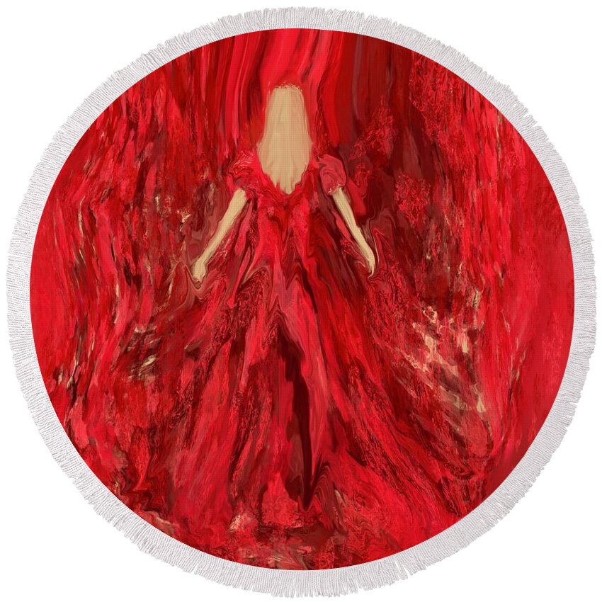 Lady Artwork Round Beach Towel featuring the digital art Lady in the red room by Elaine Hayward