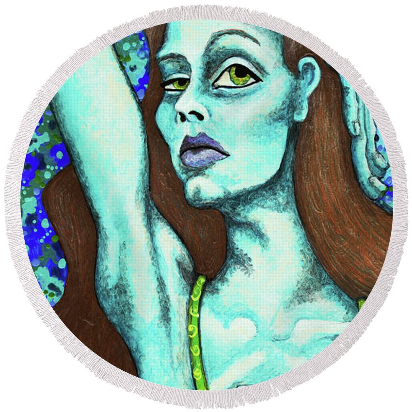 Portrait Round Beach Towel featuring the painting Lady Misery by Amy E Fraser