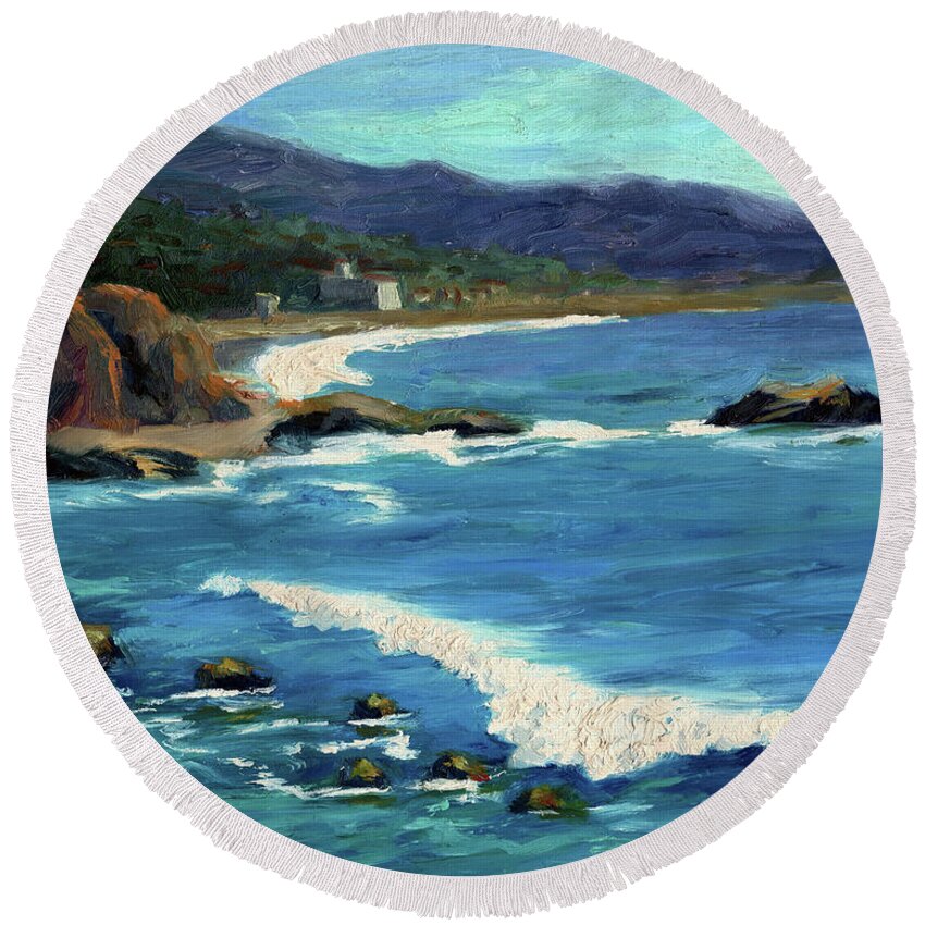 Ocean Round Beach Towel featuring the painting Laguna Beach View by Alice Leggett