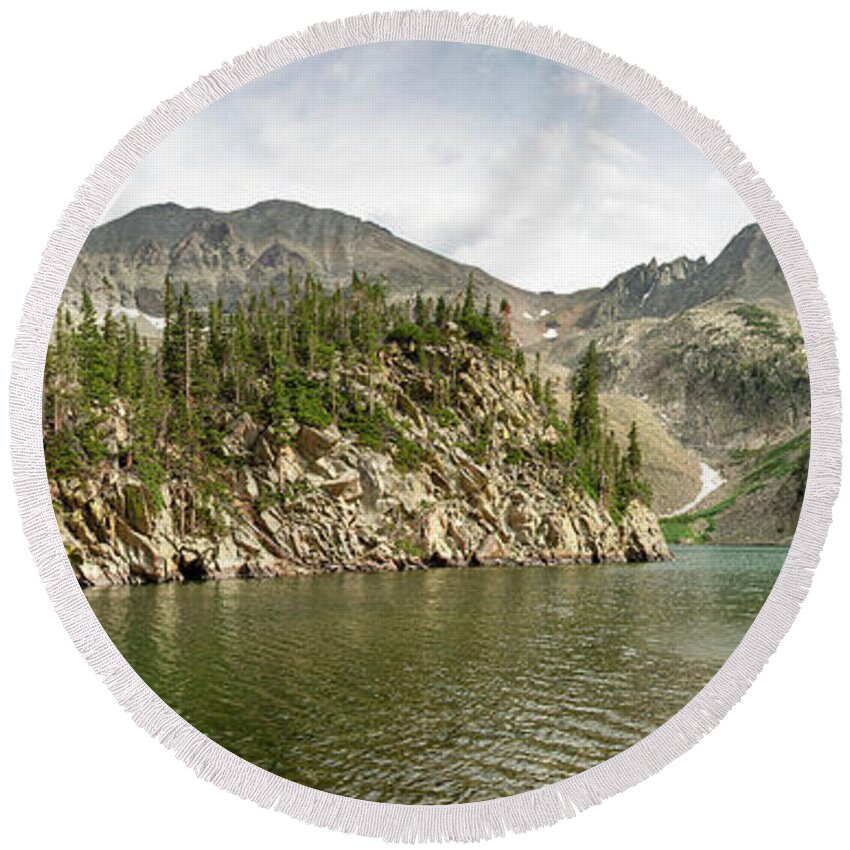 Lake Agnes Round Beach Towel featuring the photograph Lake Agnes Panorama by Aaron Spong