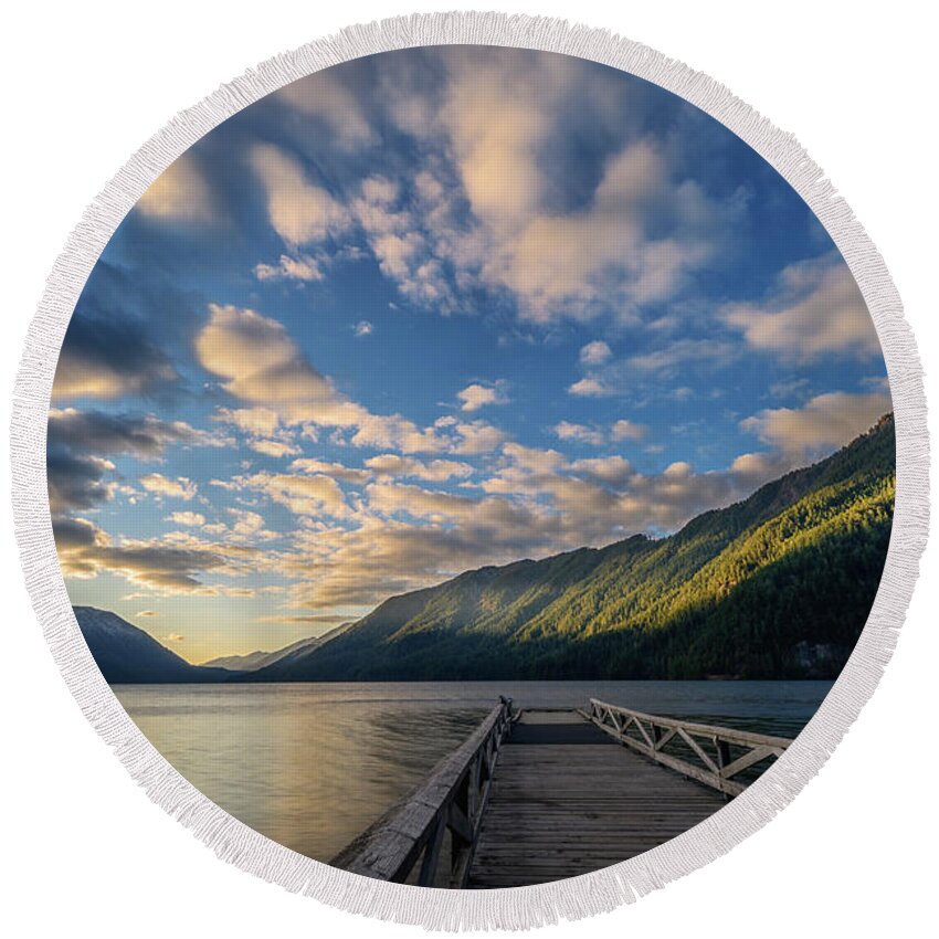 Lake Crescent Round Beach Towel featuring the photograph Lake Crescent Tranquility by Dan Mihai