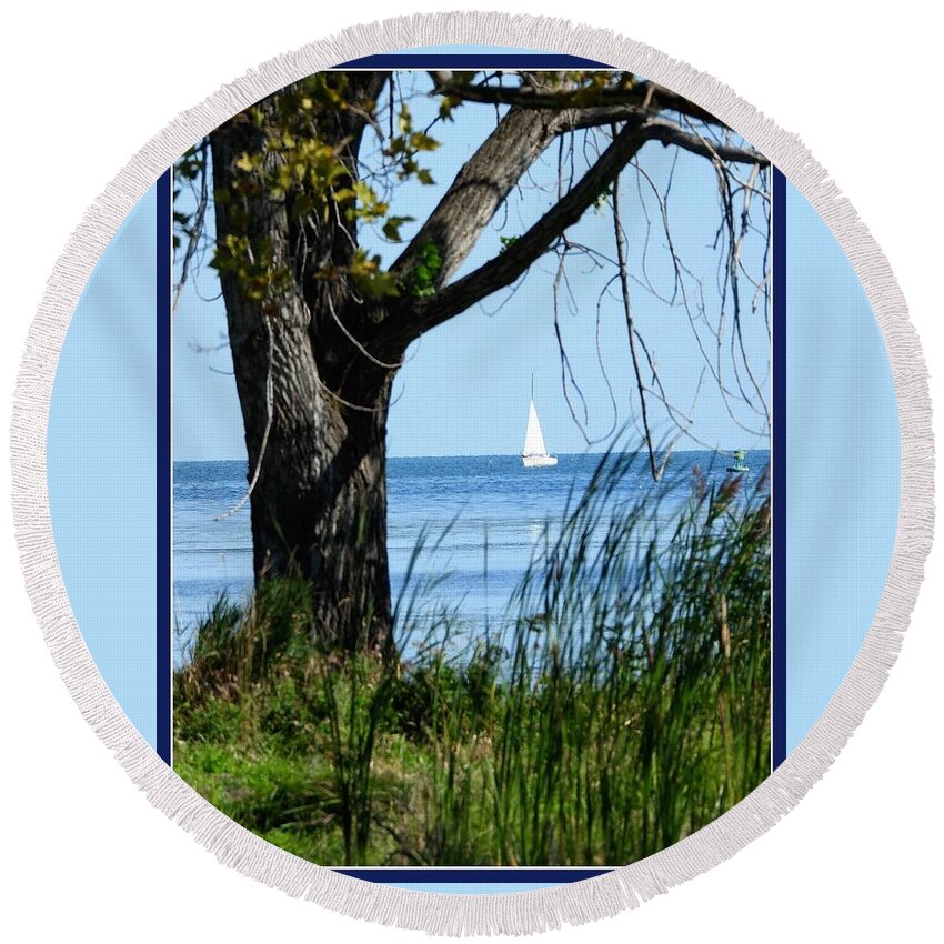 Boat Round Beach Towel featuring the photograph Lake Erie calm by Judy Stepanian