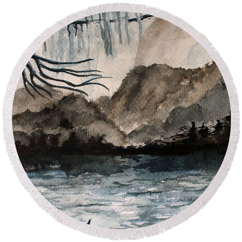 Beautiful Round Beach Towel featuring the painting Lake by Medea Ioseliani