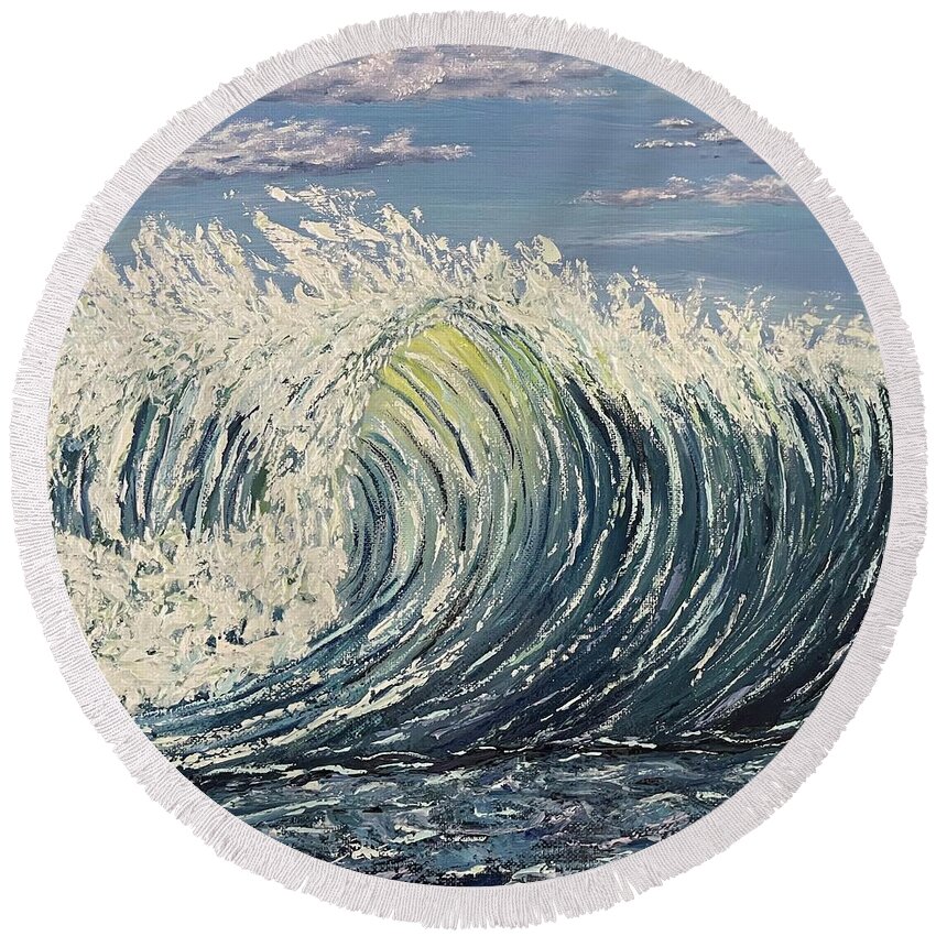 Rolling Wave Round Beach Towel featuring the painting Lake Michigan Wave by Lisa White