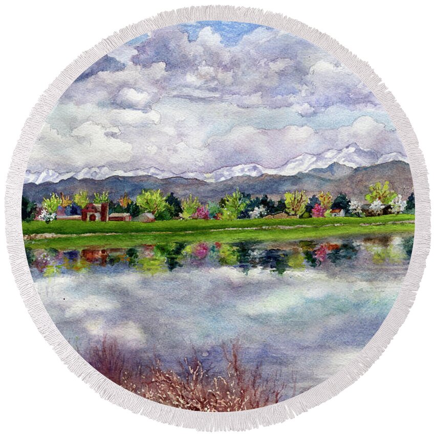 Lake Painting Round Beach Towel featuring the painting Lake Near Erie by Anne Gifford