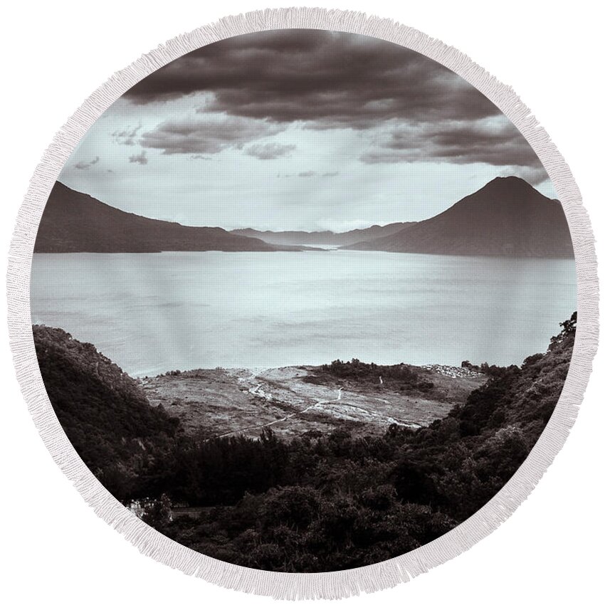 Guatemala Round Beach Towel featuring the photograph Lake of Volcanoes by Mark Gomez