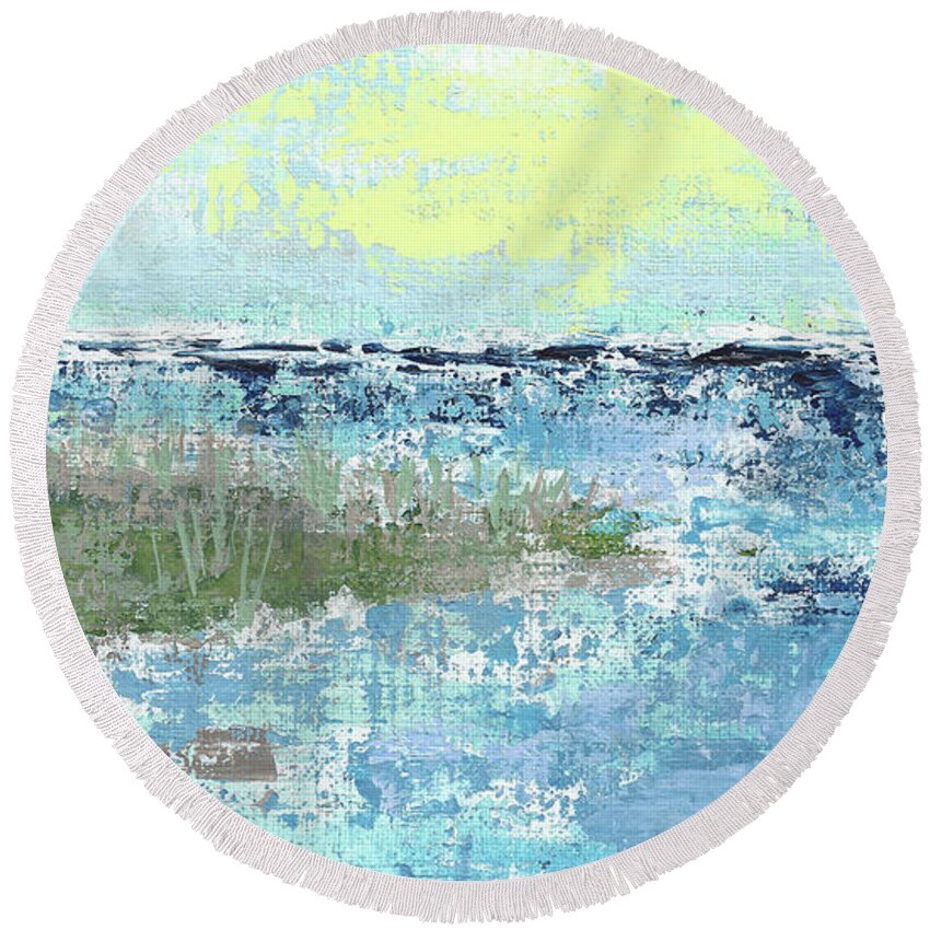 Impressionist Round Beach Towel featuring the painting Lakescape 1 by Cheryl Rhodes