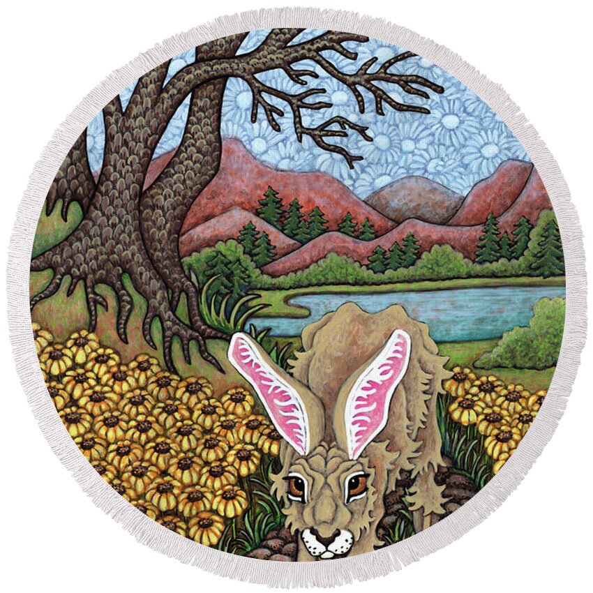Hare Round Beach Towel featuring the painting Lakeside Stroll by Amy E Fraser