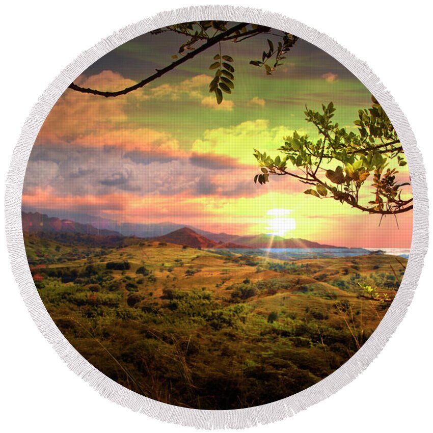 Landscape Round Beach Towel featuring the photograph Landscape East Of Tulua, Colombia II by Al Bourassa