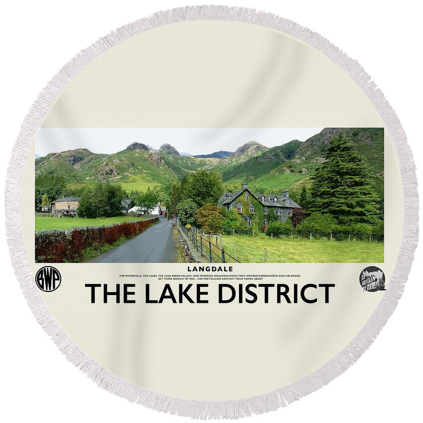 Langdale Round Beach Towel featuring the photograph Langdale Lake District Destination Cream Railway Poster by Brian Watt
